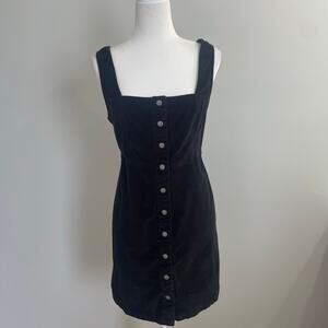 American Eagle Black Corduroy Snap Front Mini Dress Size Large